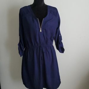 Blue above the knee dress with gold zipper